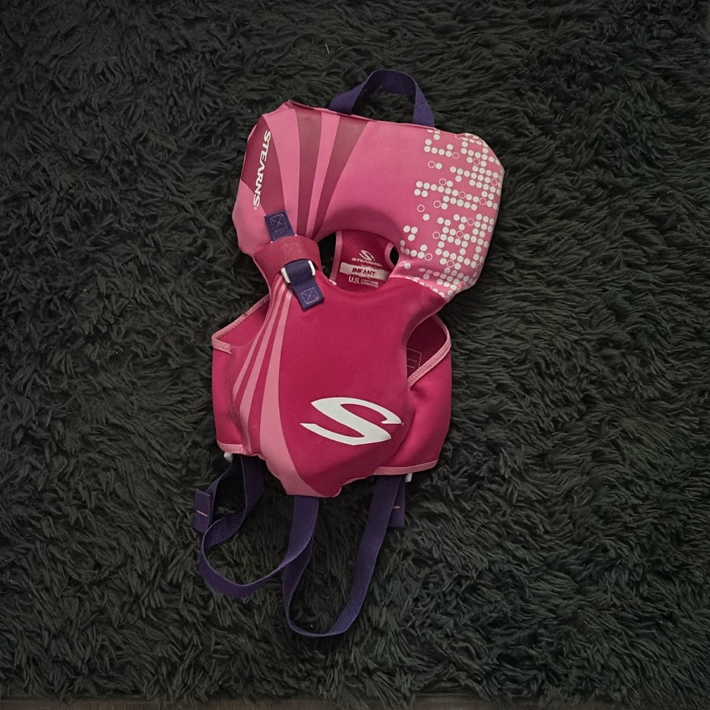 Stearns Pink Life Jacket with Purple Straps